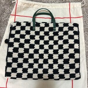 Clare V Summer Simple Tote Black/Cream Crochet Checker